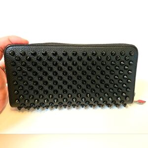 Christian Louboutin Panettone Black Leather Spikes Round Zip Wallet